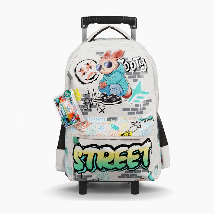 Mochila Escolar Footy 2026 Street Style Blanca con Carro 18" Art.F26441